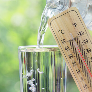 Wasserglas und Thermometer