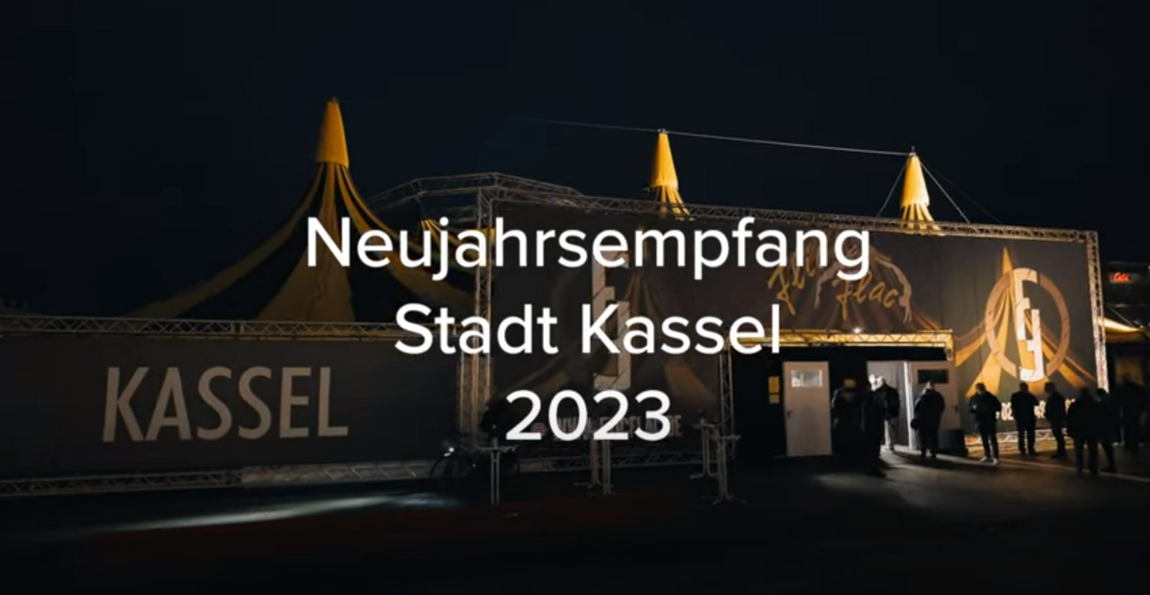 Flic Flac Zelt und Text: Neujahrsempfang der Stadt Kassel 2024