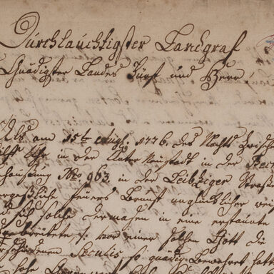 Originalbrief in schwer lesbarer Handschrift an den Landgrafen in Tinte auf Papier.